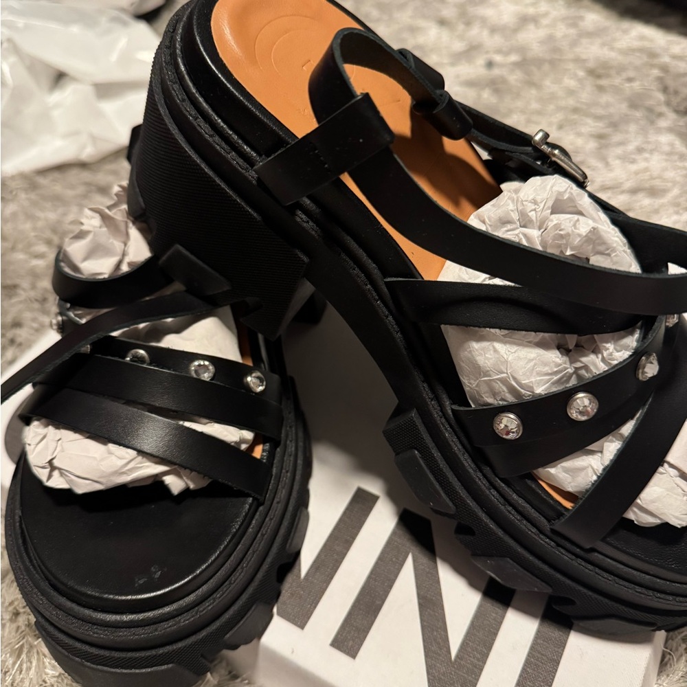 Ganni Black Strappy Sandals